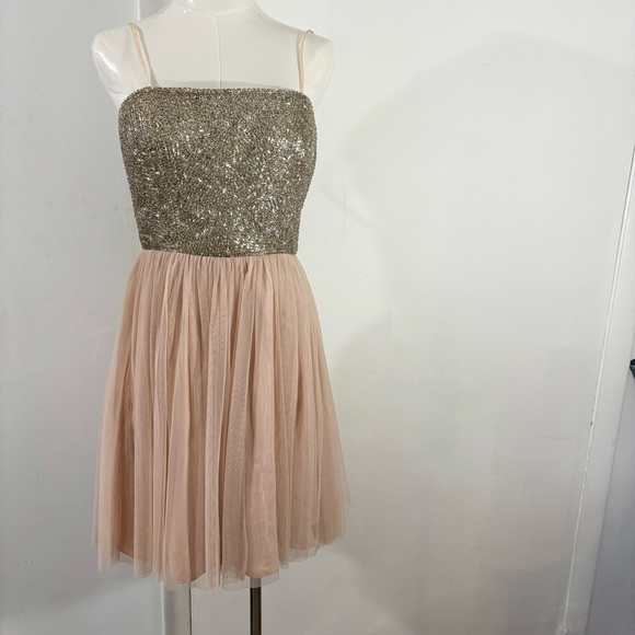 AIDAN MATTOX Sz 6 Blush Beaded Top Tulle Party Prom Pageant Dress Sparkle Short - Picture 1 of 16